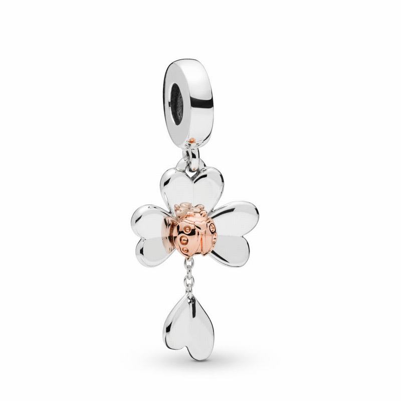 Pandora Clover & Ladybird Dangle Charm - Pandora Rose/Sterling Silver - Canada | CB6690HT